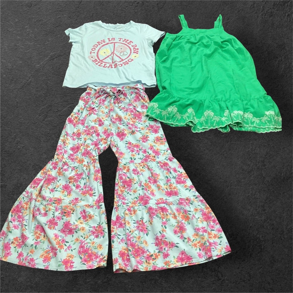 Girls Billabong Old Navy Rare Editions 3pc Floral Flare Pants Top 16 18 L Flaw